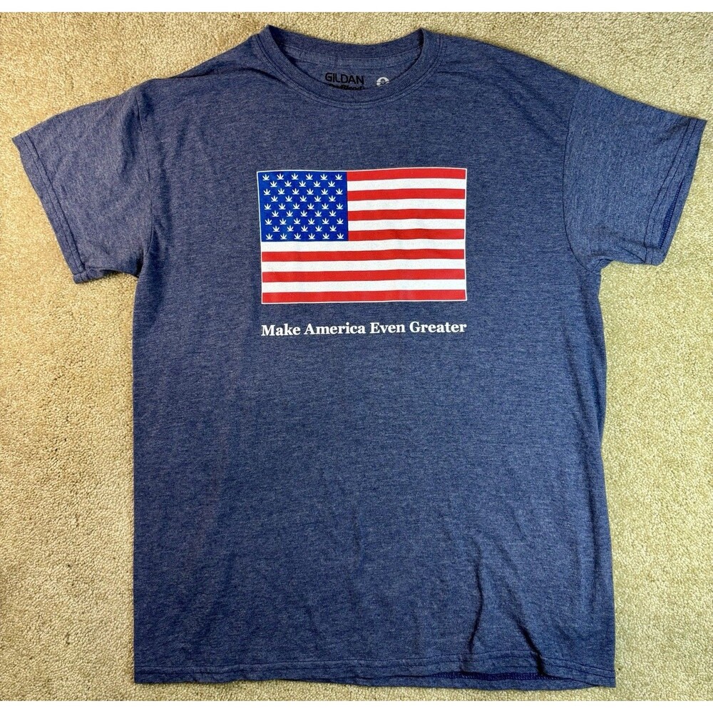 Blue Make America Even Greater Weed Parody Flag T Shirt Men’s Medium Patriotic